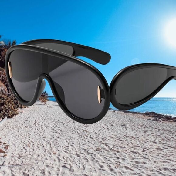 TRENDY WAVE MASK SUNGLASSES OVERSIZE SHIELD FASHION DESIGNER STYLE. - Picture 4 of 6